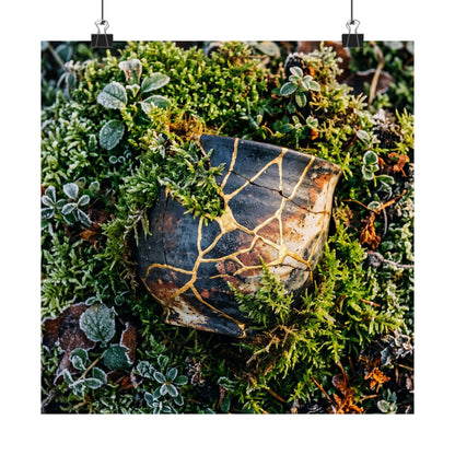 Winter Moss Close Up Gold Repair Wall Art Print | Beautiful Decor