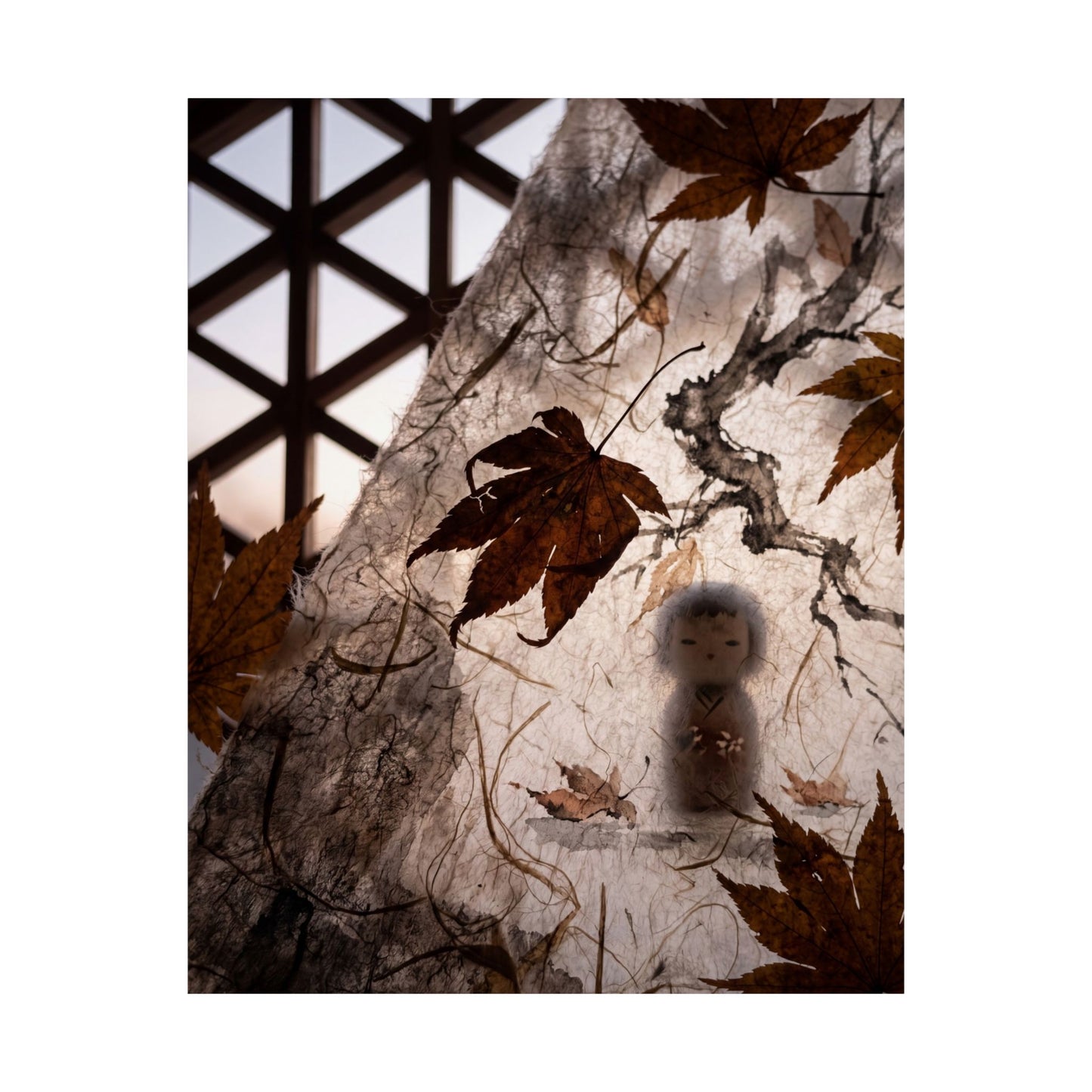 Shoji Screen Autumn Wall Art Print | Dark Japandi Bold Design