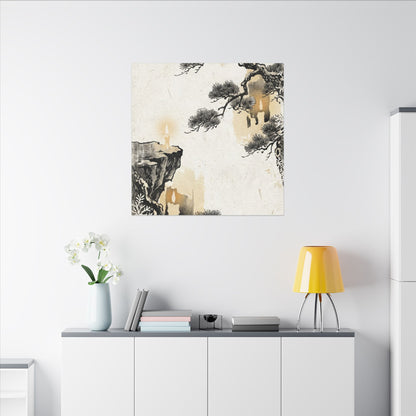 Japandi Pine Tree in Candlelight | Japanese Pattern Canvas Art