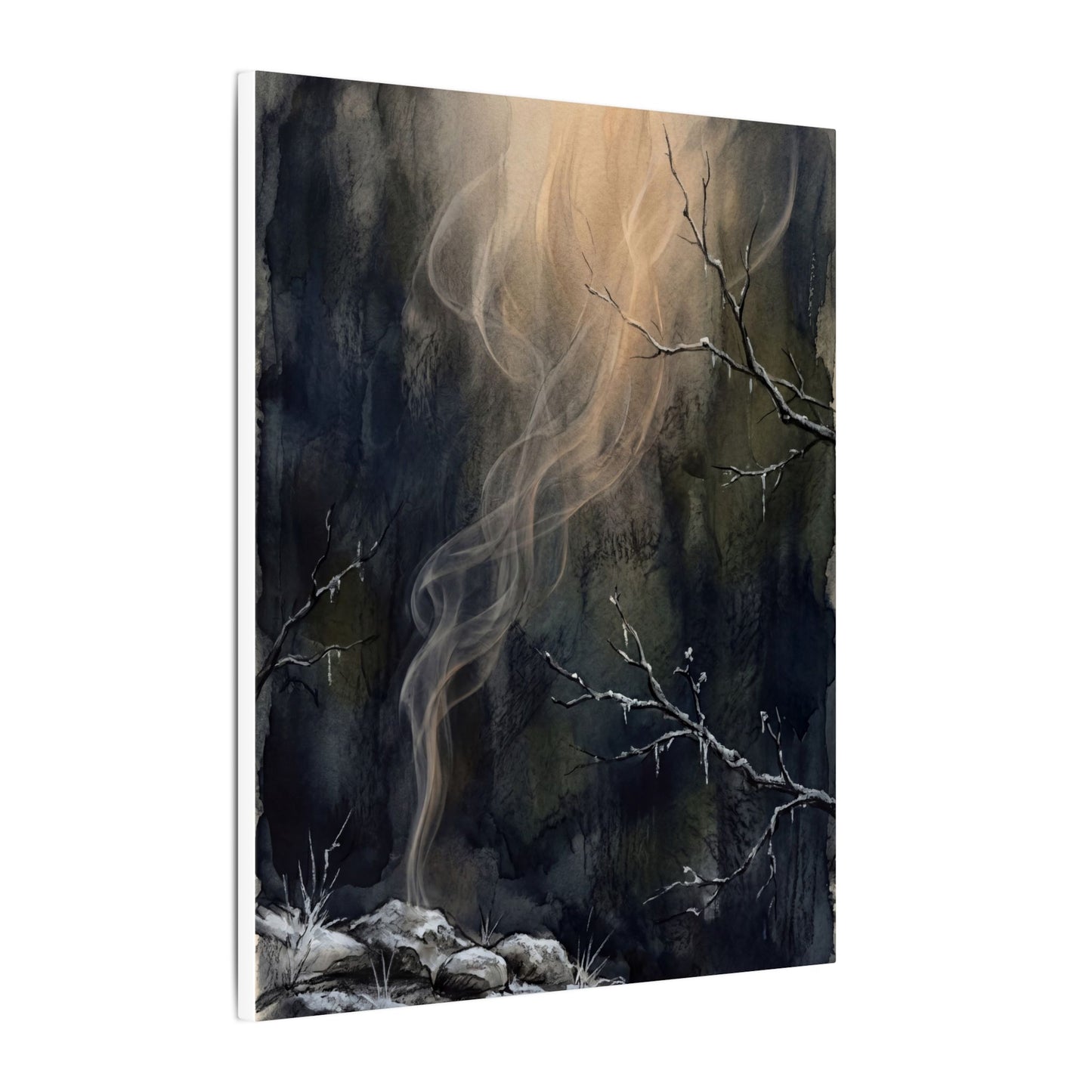 Incense Smoke Winter Canvas Art | Dark Japandi Moody Design