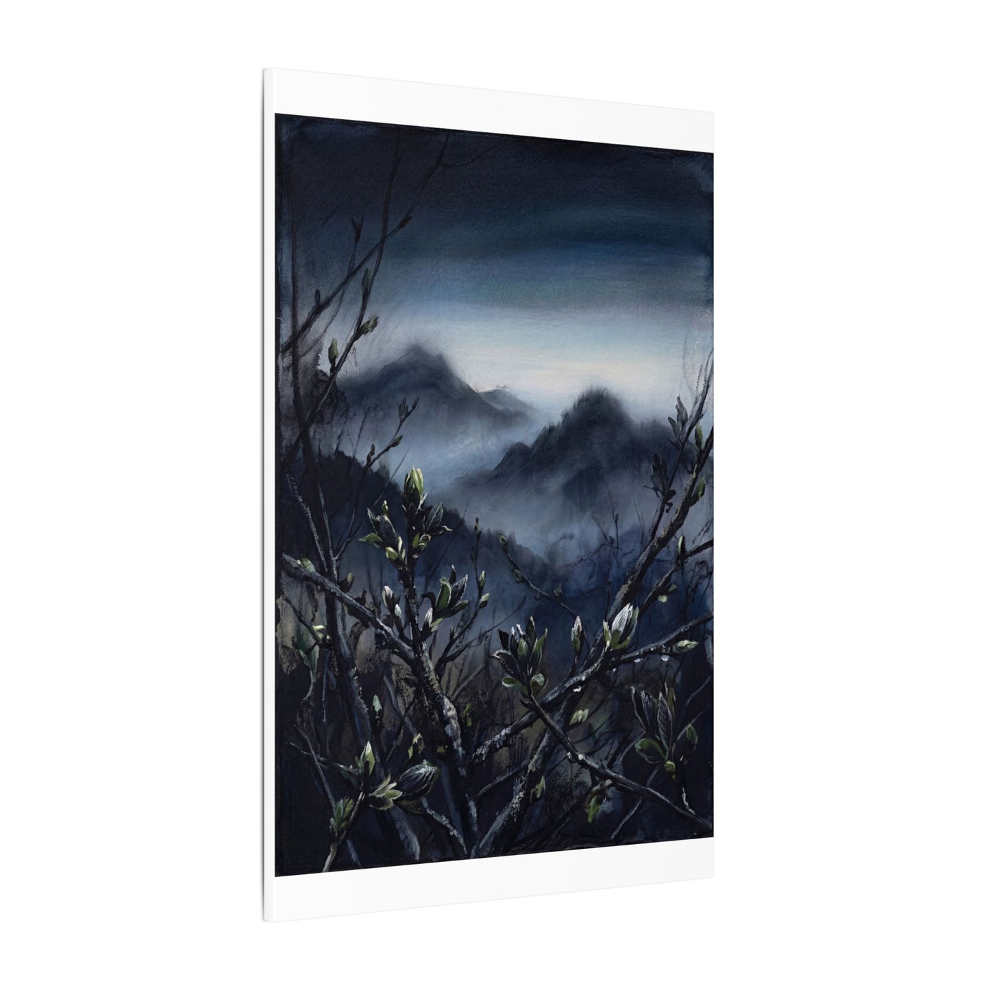 Mountain Mist Spring Canvas Art | Dark Japandi Atmospheric Design