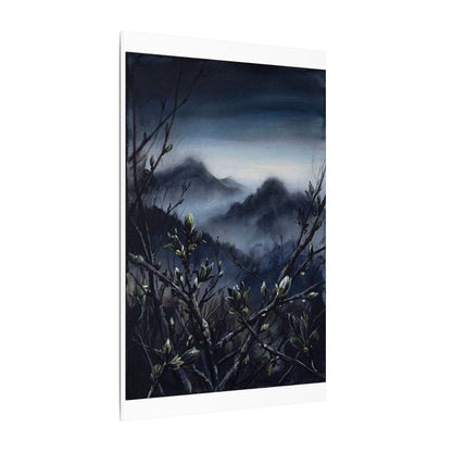 Mountain Mist Spring Canvas Art | Dark Japandi Atmospheric Design