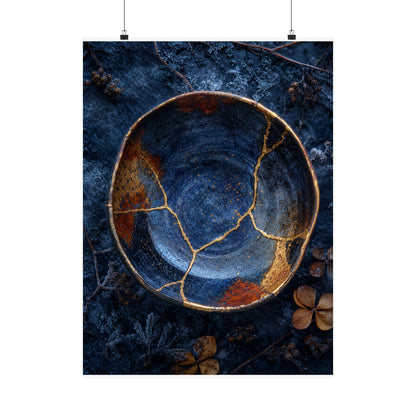Fukinsei Ceramic Bowl Wall Art Print - Kintsugi Crackle Gold