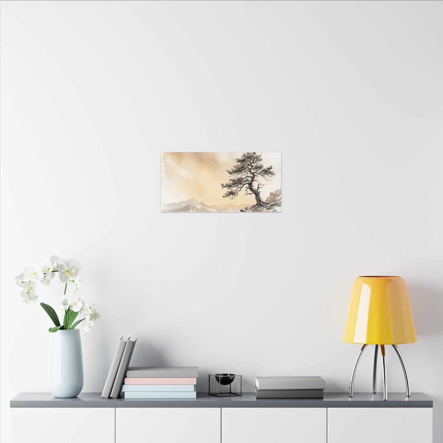 Pine Tree Canvas Art | Winter Japandi Watercolor Art