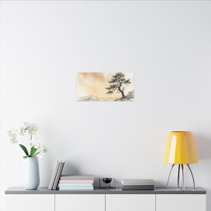 Pine Tree Canvas Art | Winter Japandi Watercolor Art
