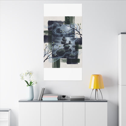 Moonlight River Stones Canvas Art - Zen Shibui