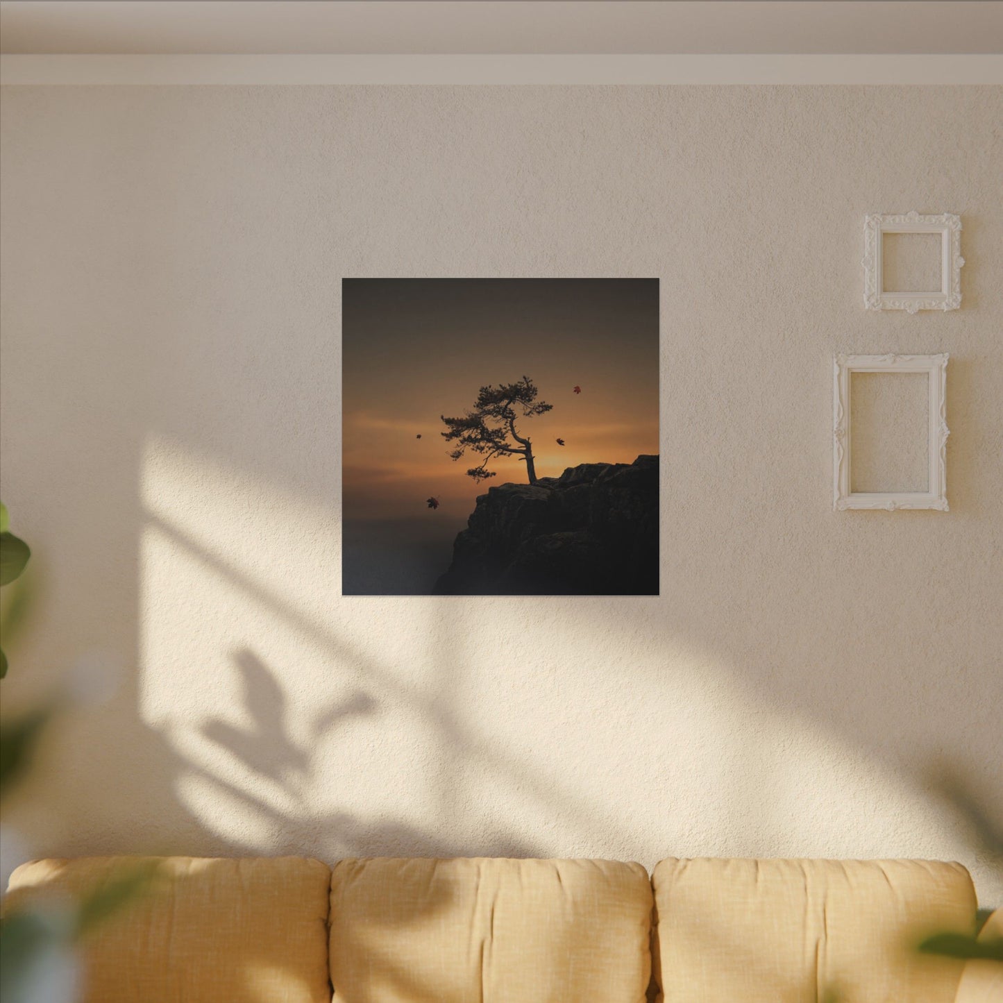 Dark Japandi Pine Tree in Golden Hour | Moody Minimal Canvas Art