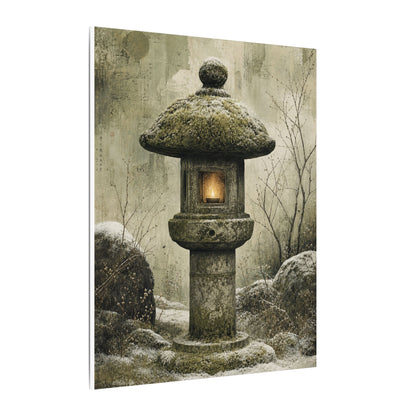 Stone Lantern Winter Canvas Art | Japandi Neutral Design