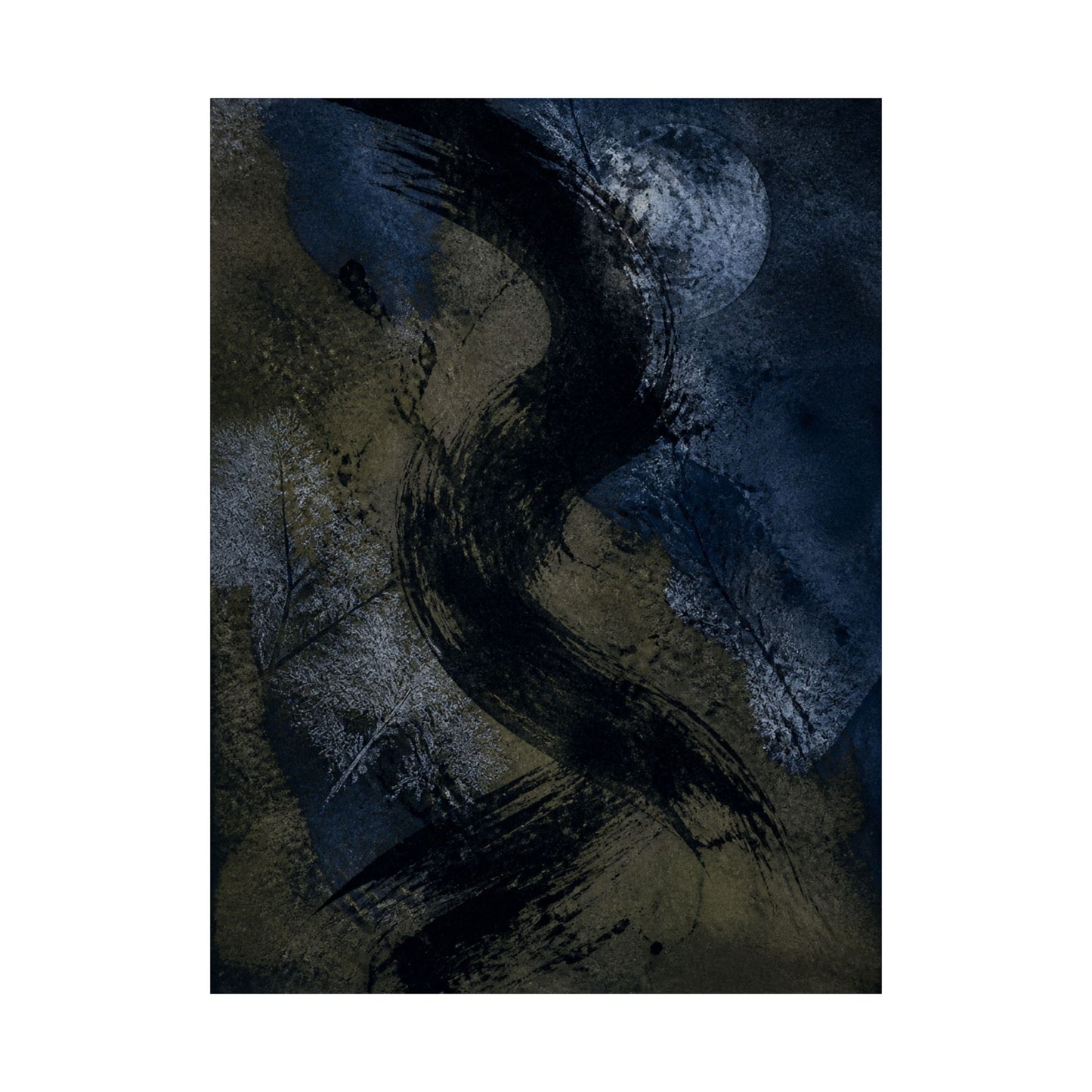 Ink Brushstroke Winter Wall Art Print | Dark Japandi Atmospheric Design