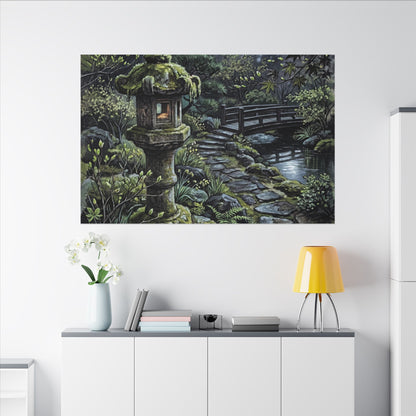 Japandi Stone Lantern in Moonlight | Texture Canvas Art