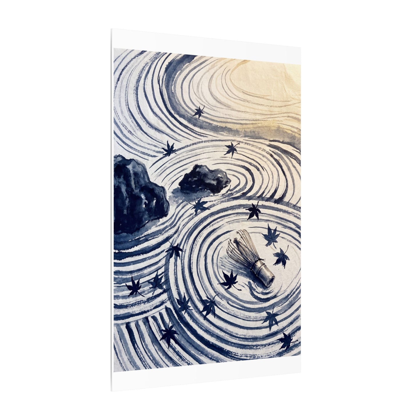 Zen Rock Garden in Golden Hour | Sumi E Canvas Art