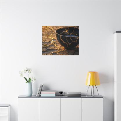 Golden Hour Cracked Earth Canvas Art - Kintsugi Fukinsei