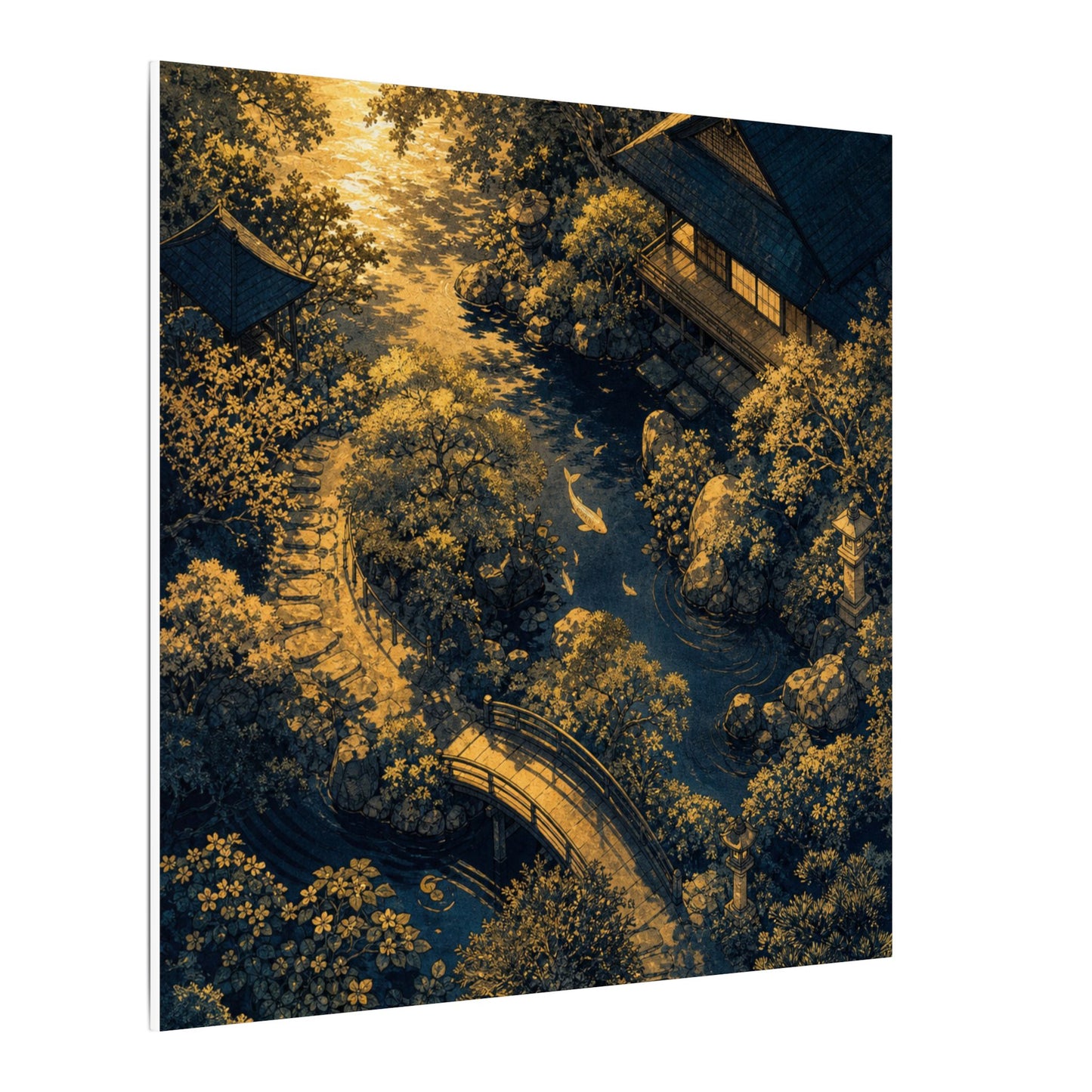 Contemplative Moonlit Garden Canvas Art - Ukiyo E Inspired Zen