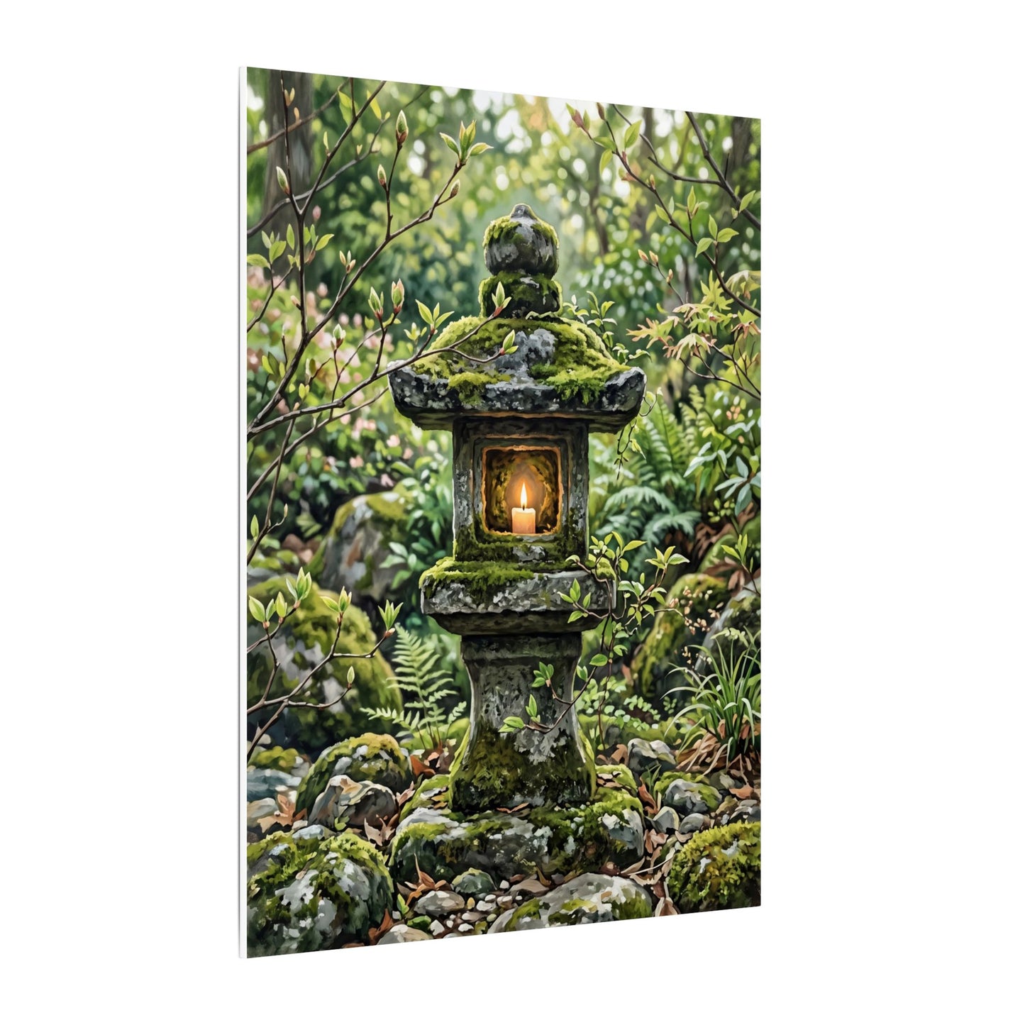 Neutral Stone Lantern Canvas Art - Japanese Pattern Japandi