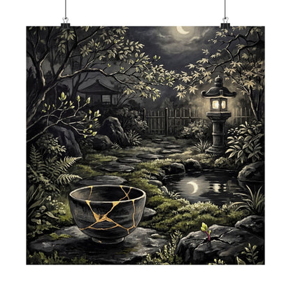 Kintsugi Moonlit Garden in Dappled | Gold Repair Wall Art Print