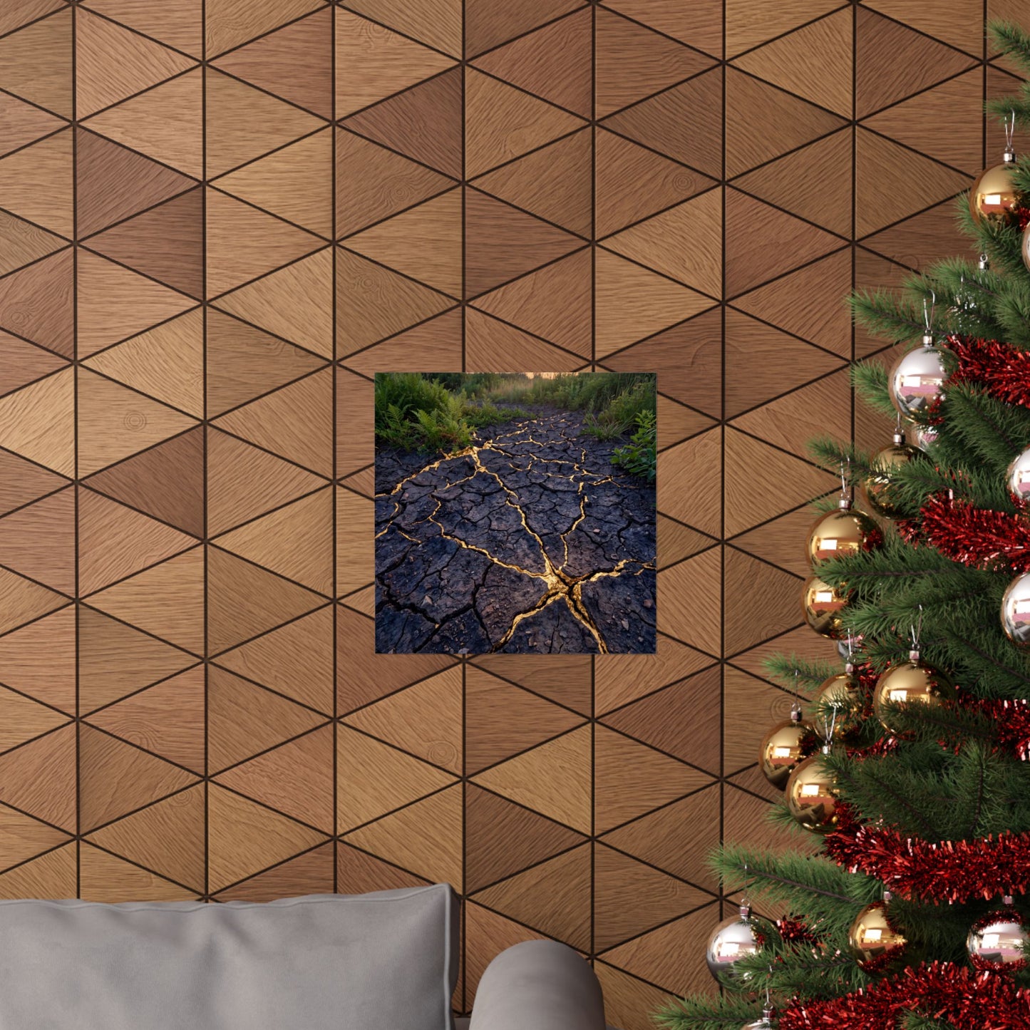 Cracked Earth Crackle Gold Wall Art Print | Beautiful Kintsugi Art