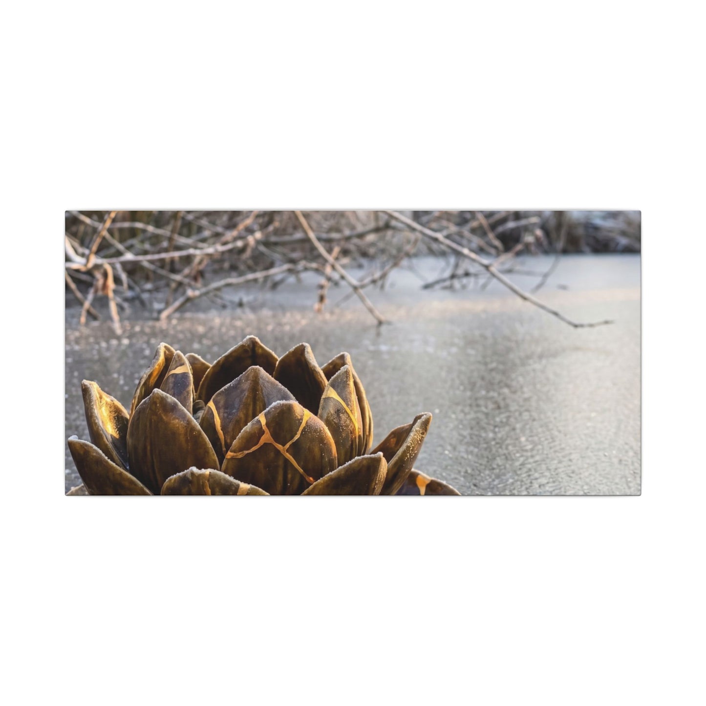 Lotus Flower Gold Repair Canvas Art | Beautiful Kintsugi Art