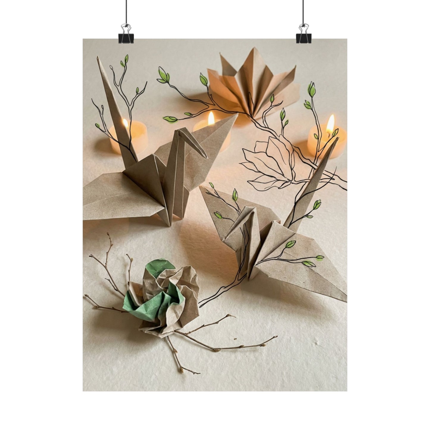 Spring Paper Fold Minimal Line Wall Art Print | Cozy Decor Art Print