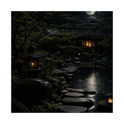 Ma Moonlit Garden Wall Art Print - Dark Japandi Shadow Zen