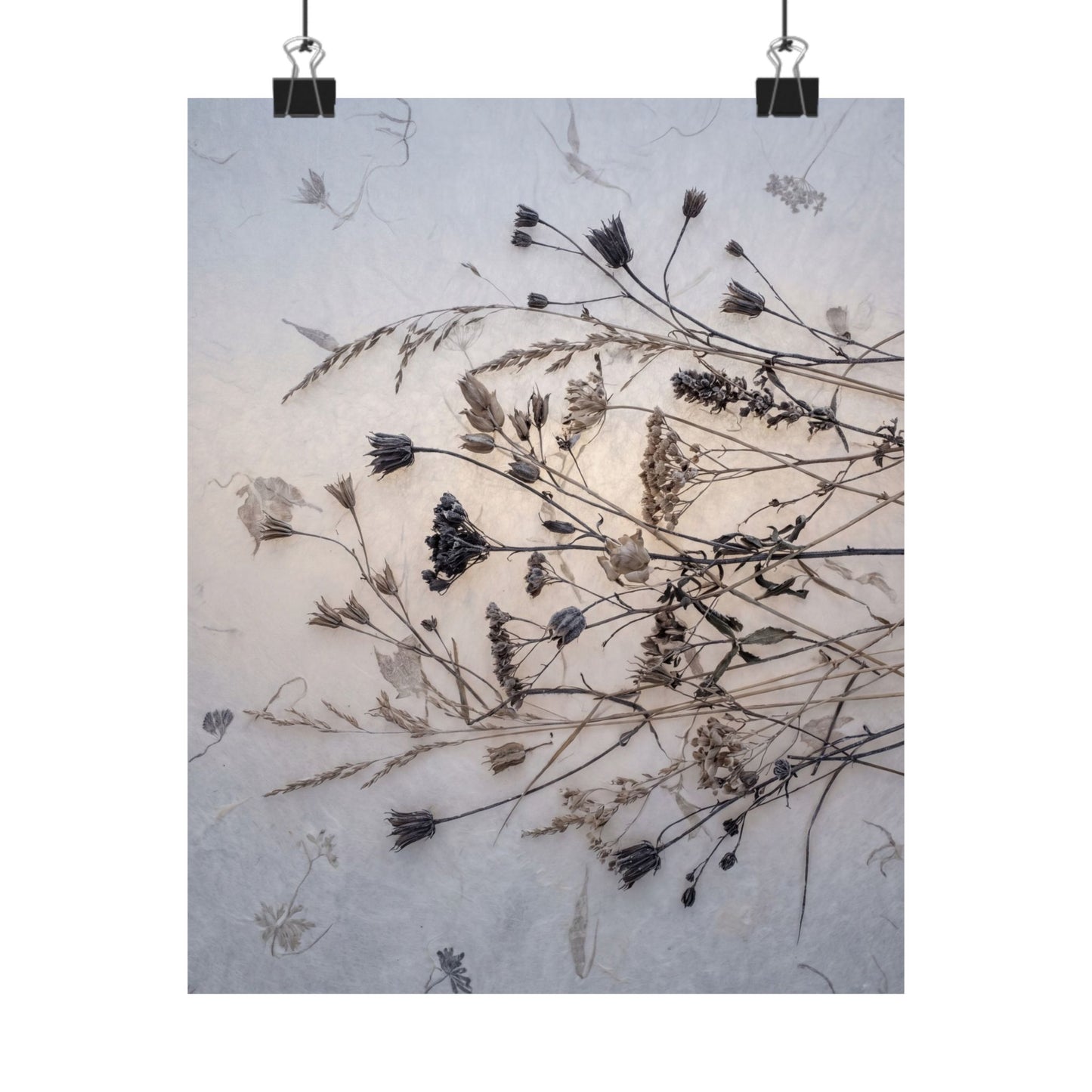 Winter Dried Flowers Japanese Pattern Wall Art Print | Warm Decor Art Print