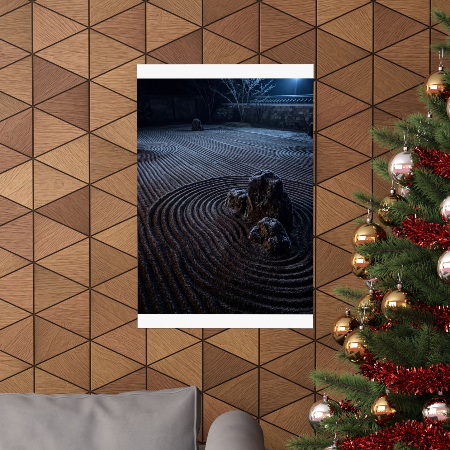 Bold Rock Garden Wall Art Print - Moody Minimal Dark Japandi