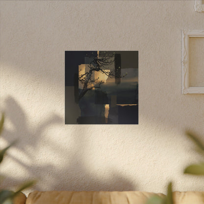 Golden Hour Pine Tree Canvas Art - Dark Japandi Kanso