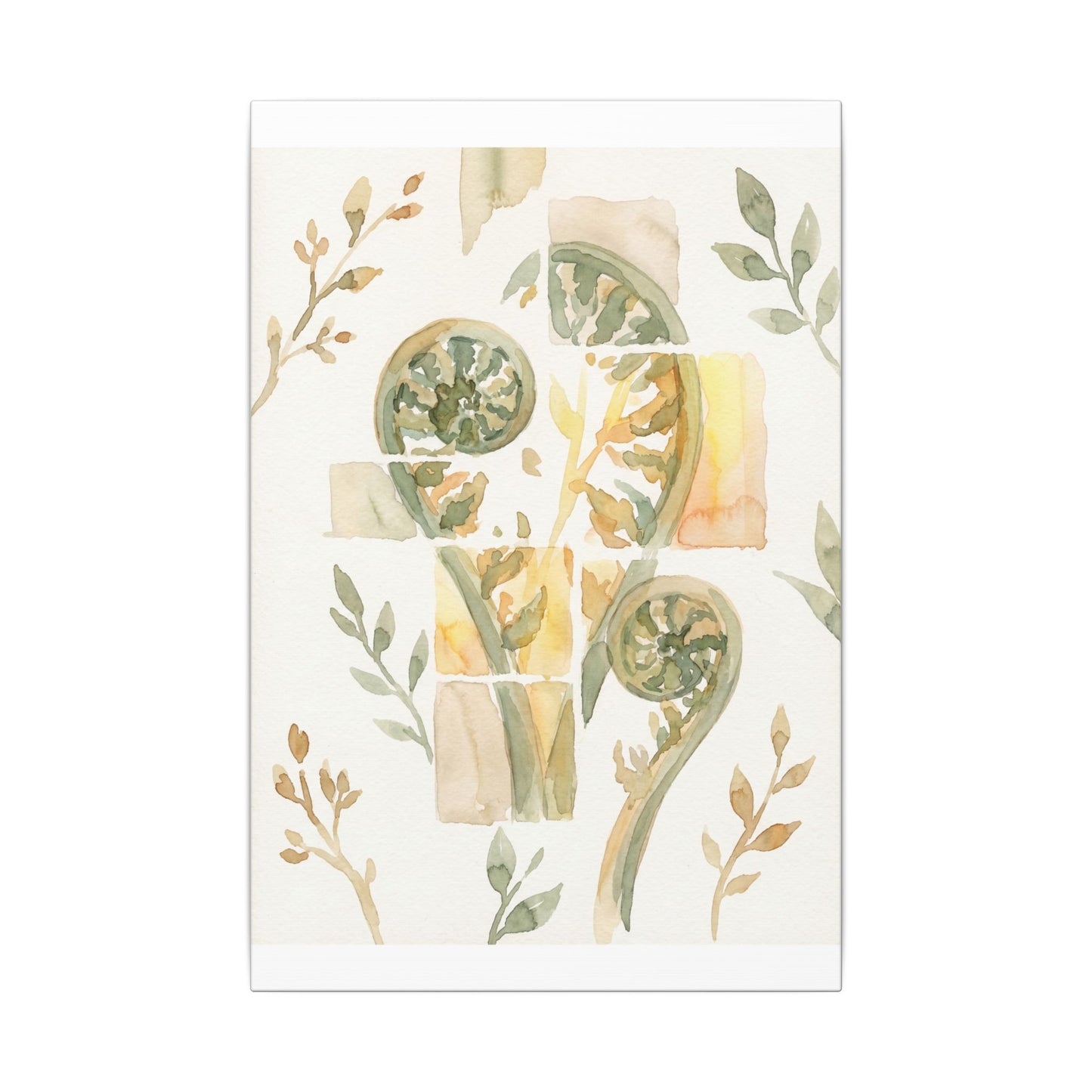 Earthy Fern Unfurling Canvas Art - Watercolor Japandi