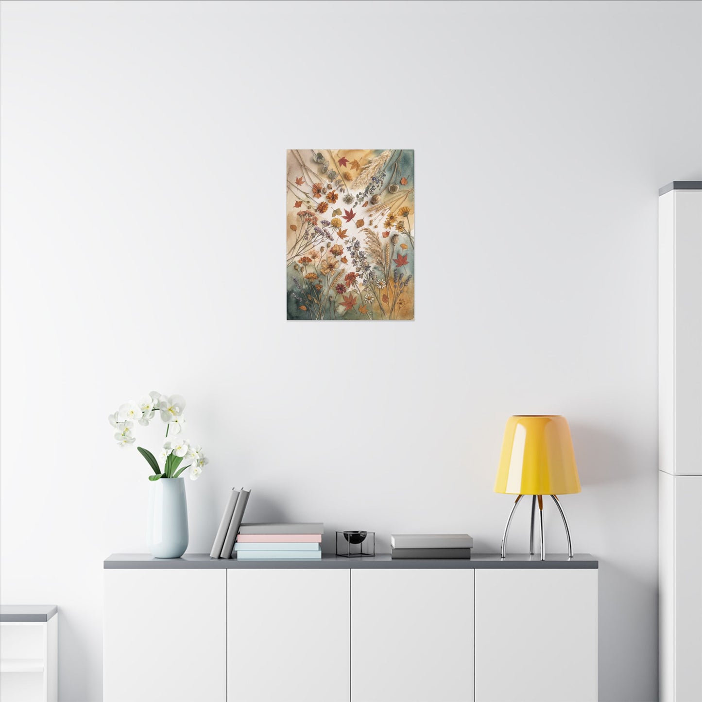 Dried Flowers Canvas Art | Autumn Japandi Watercolor Art