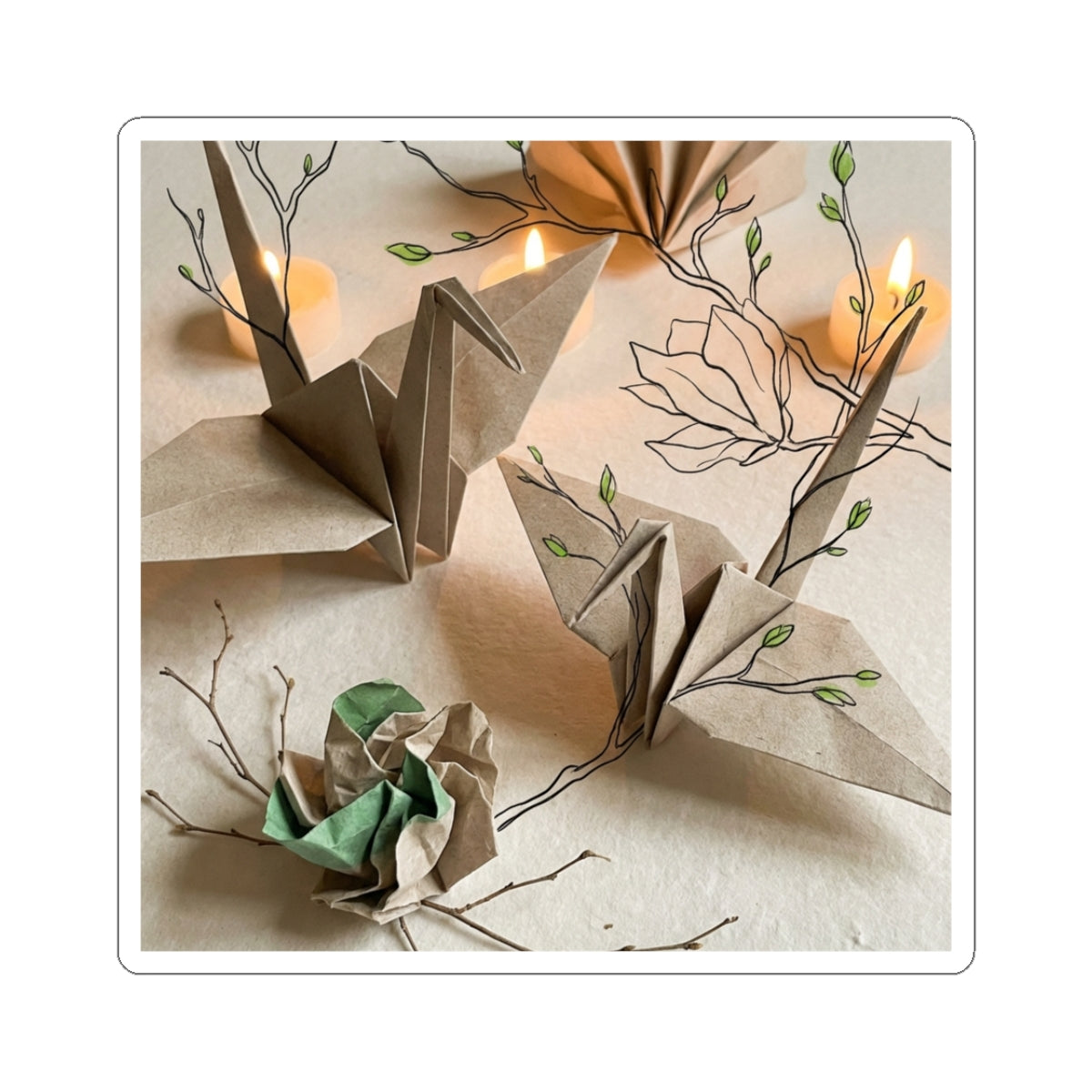Cozy Paper Fold Sticker - Minimal Line Japandi Art Print