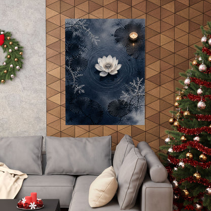 Lotus Flower Wall Art Print | Winter Zen Sumi E Art