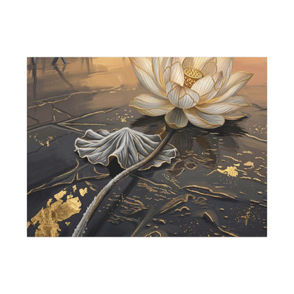 Kintsugi Lotus Flower in Golden Hour | Gold Vein Canvas Art