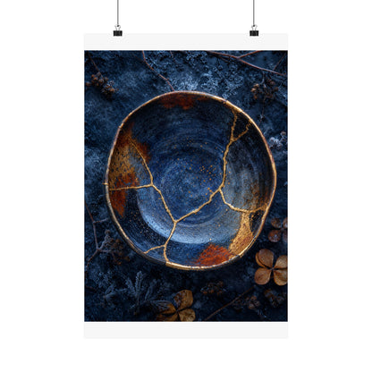 Fukinsei Ceramic Bowl Wall Art Print - Kintsugi Crackle Gold