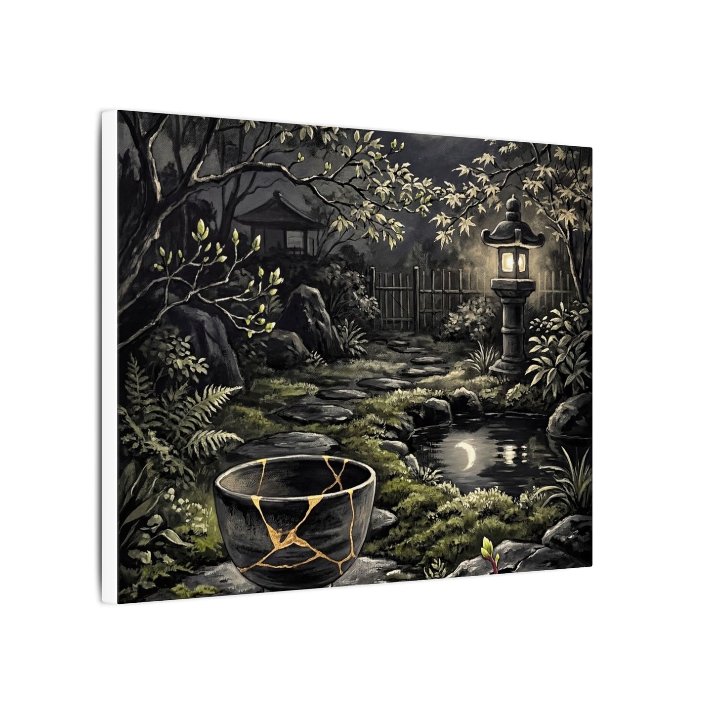 Kintsugi Moonlit Garden in Dappled | Gold Repair Canvas Art