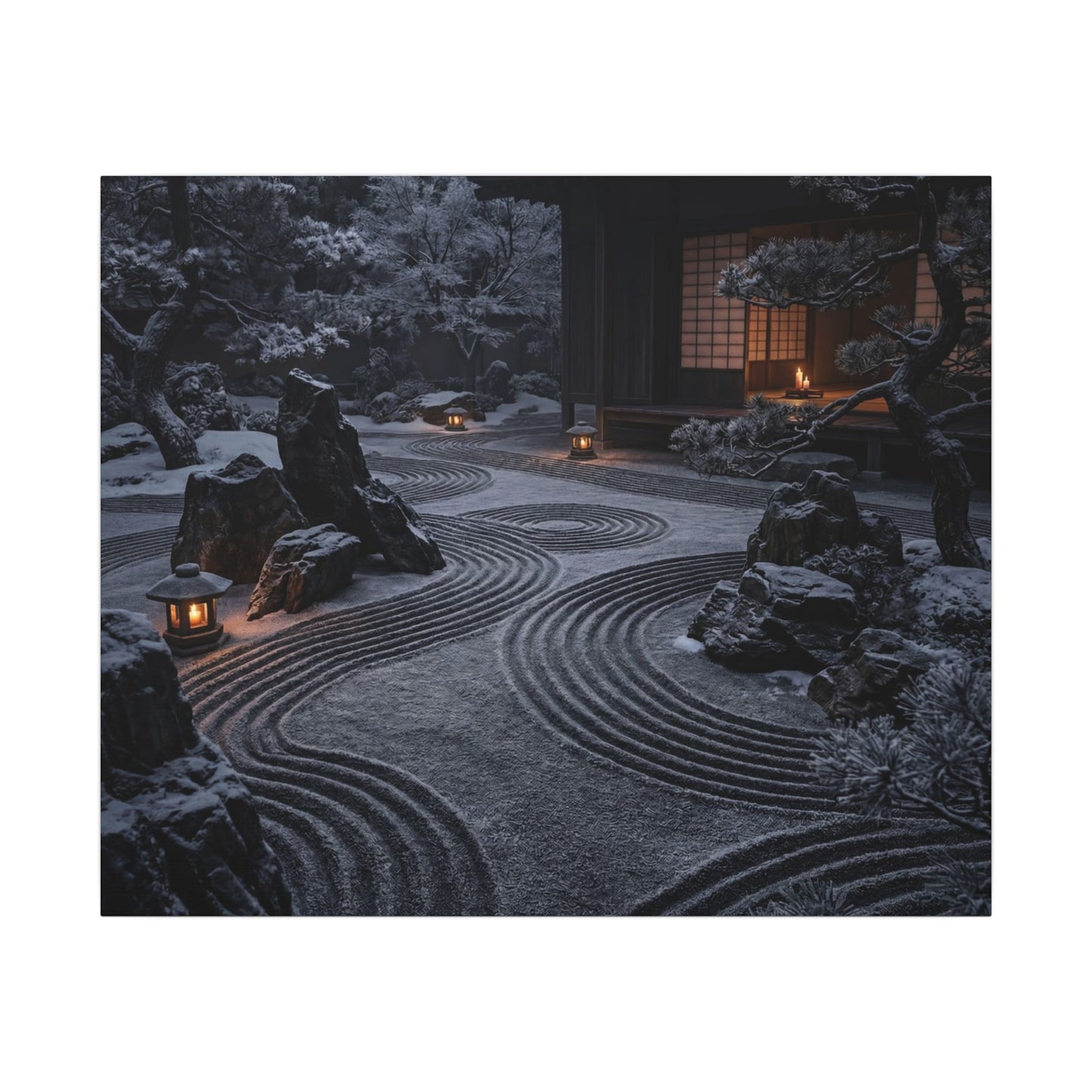 Candlelight Rock Garden Canvas Art - Dark Japandi Fukinsei