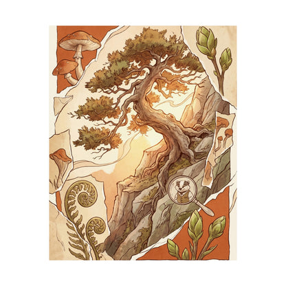 Spring Pine Tree Mushroom Illustration Wall Art Print | Cozy Decor
