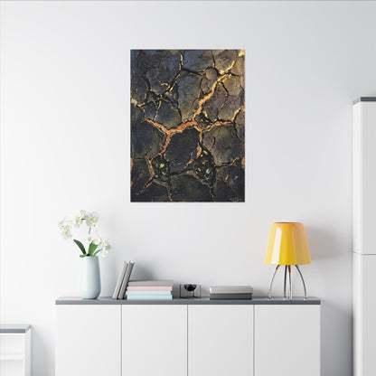 Cracked Earth Spring Canvas Art | Dark Japandi Atmospheric Design