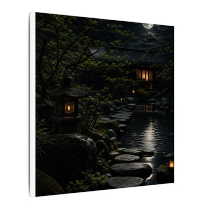 Moonlit Garden Shadow Zen Canvas Art | Sophisticated Dark Japandi Art