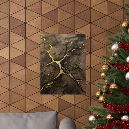 Fukinsei Cracked Earth Wall Art Print - Dark Japandi Charcoal Ink