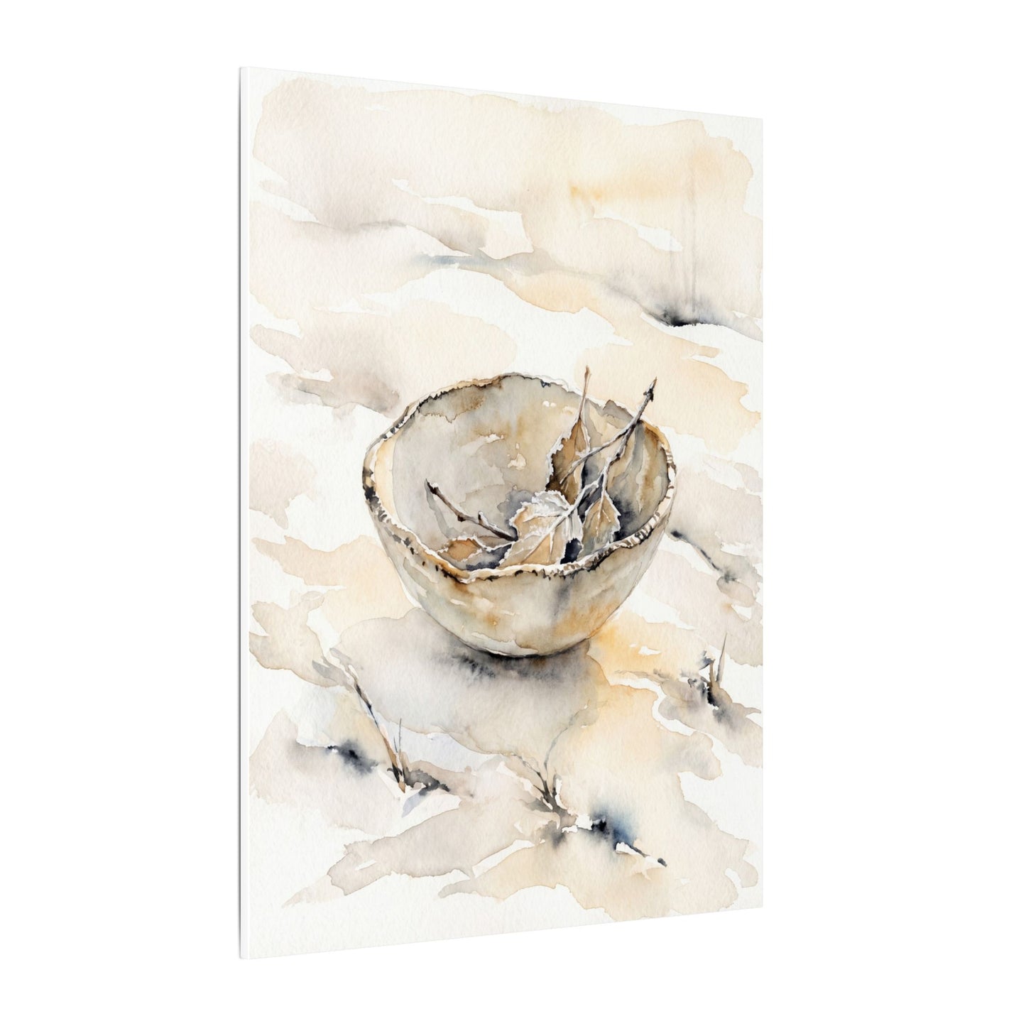 Ceramic Bowl Canvas Art | Winter Japandi Watercolor Art