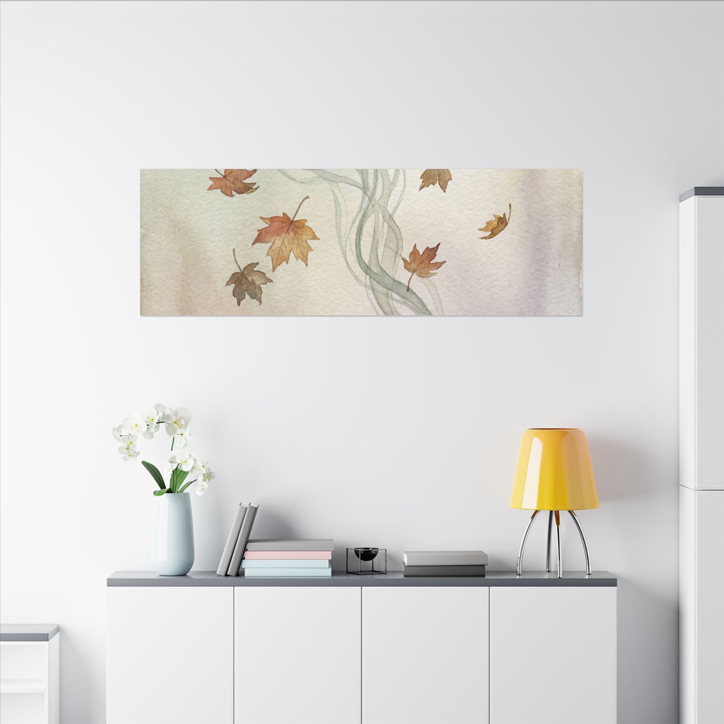 Incense Smoke Canvas Art | Autumn Japandi Watercolor Art