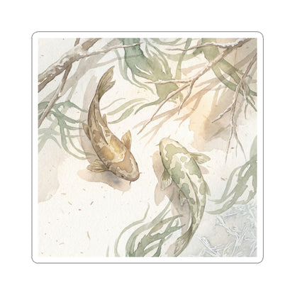 Winter Koi Pond Watercolor Sticker | Neutral Decor Art Print