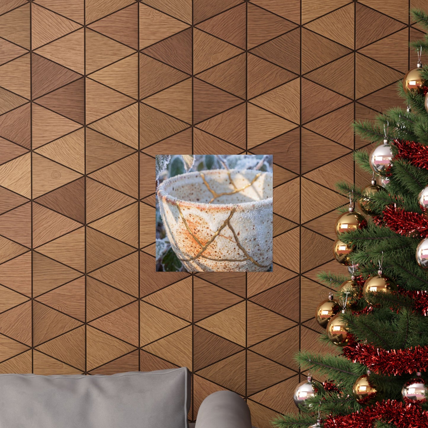 Kintsugi Ceramic Bowl in Dappled | Gold Vein Wall Art Print