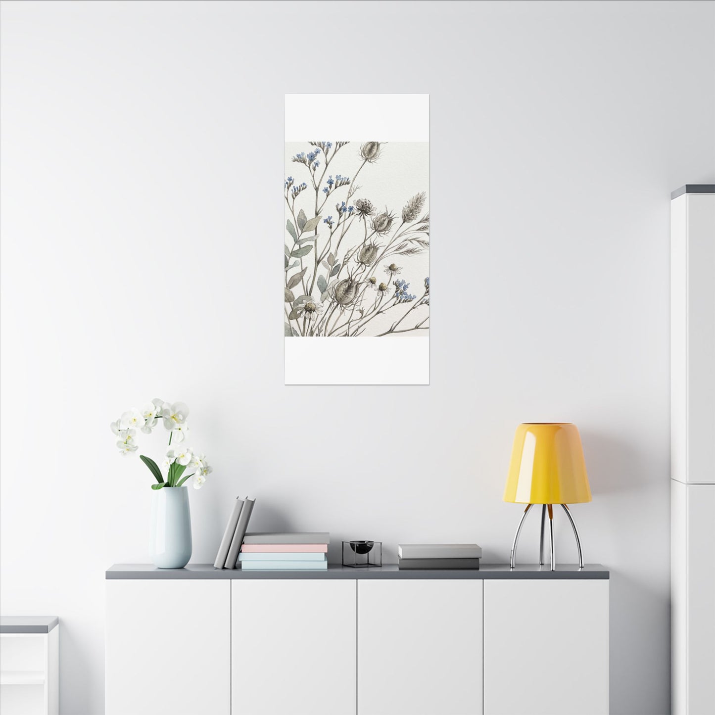 Dried Flowers Canvas Art | Summer Japandi Watercolor Art
