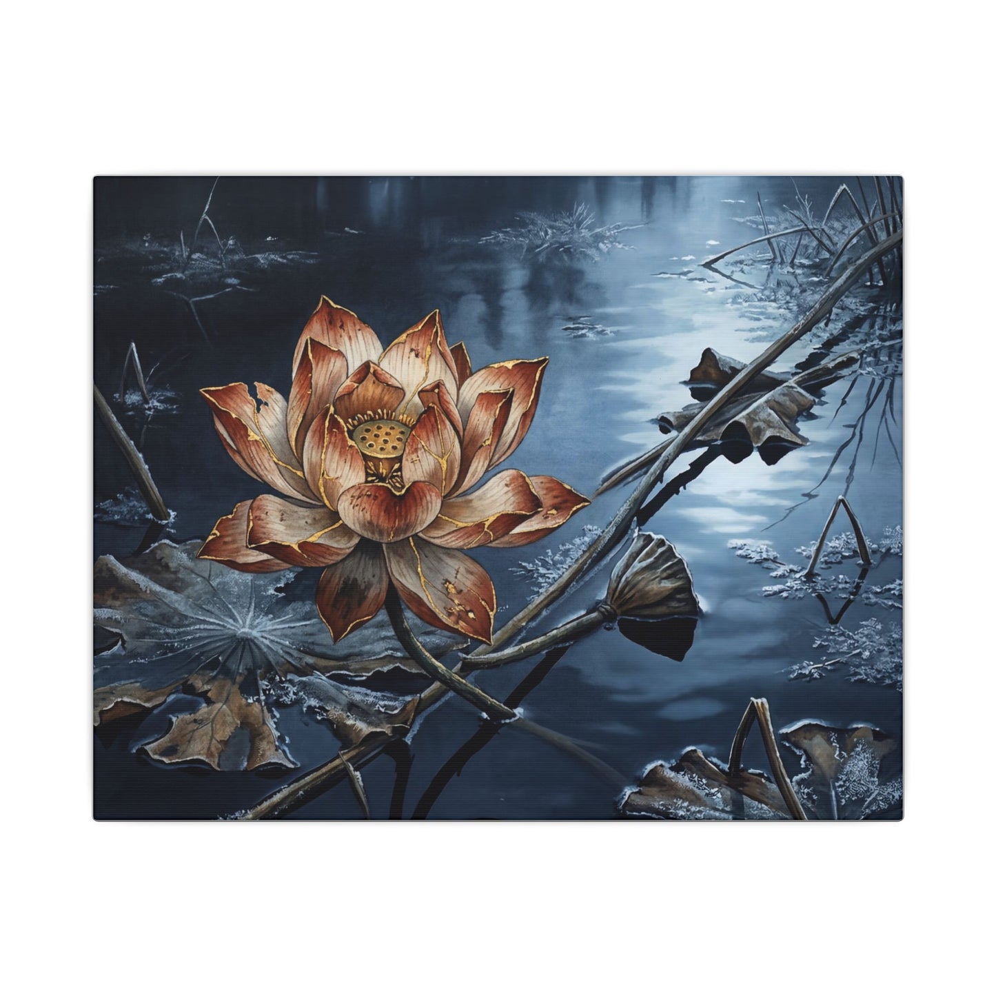 Winter Lotus Flower Broken Beauty Canvas Art | Healing Decor