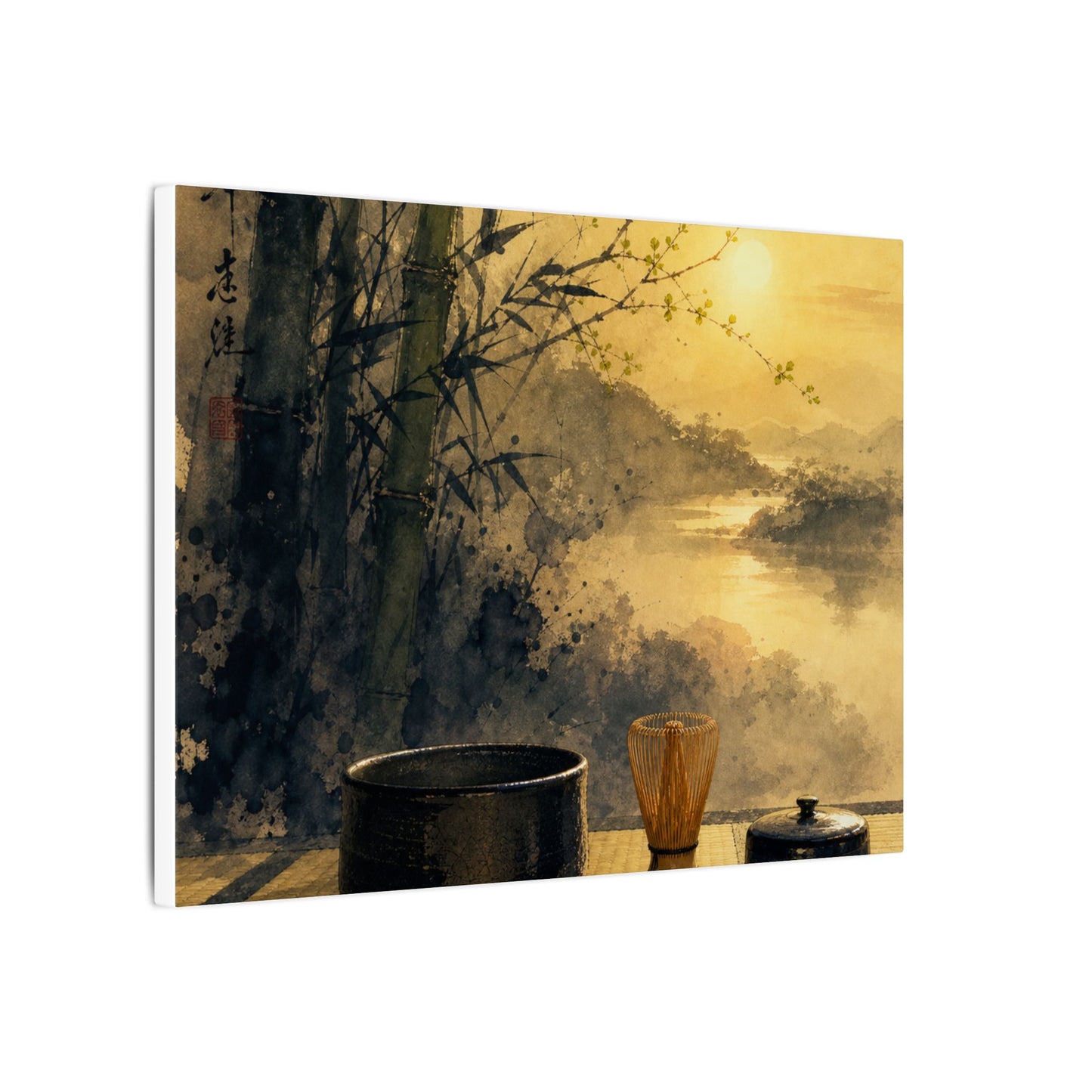 Tea Ceremony Sumi E Canvas Art | Contemplative Zen Art