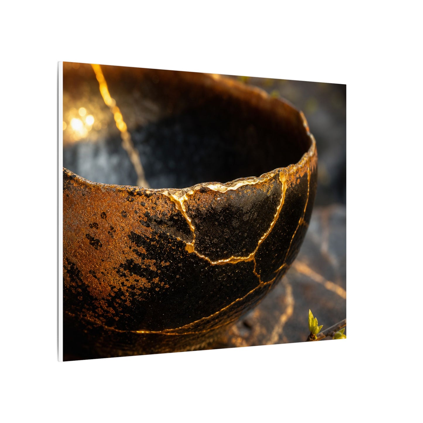 Kintsugi Ceramic Bowl in Golden Hour | Gold Vein Canvas Art