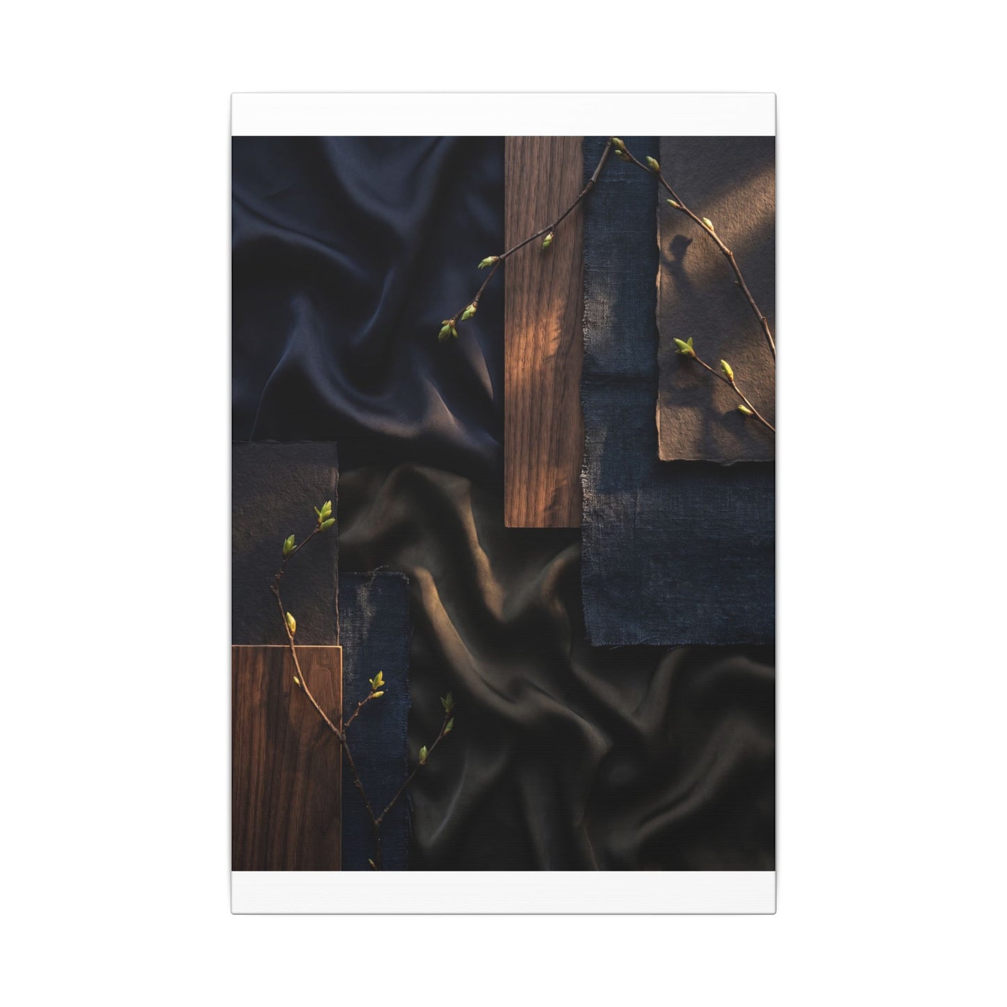 Silk Drape Spring Canvas Art | Dark Japandi Moody Design