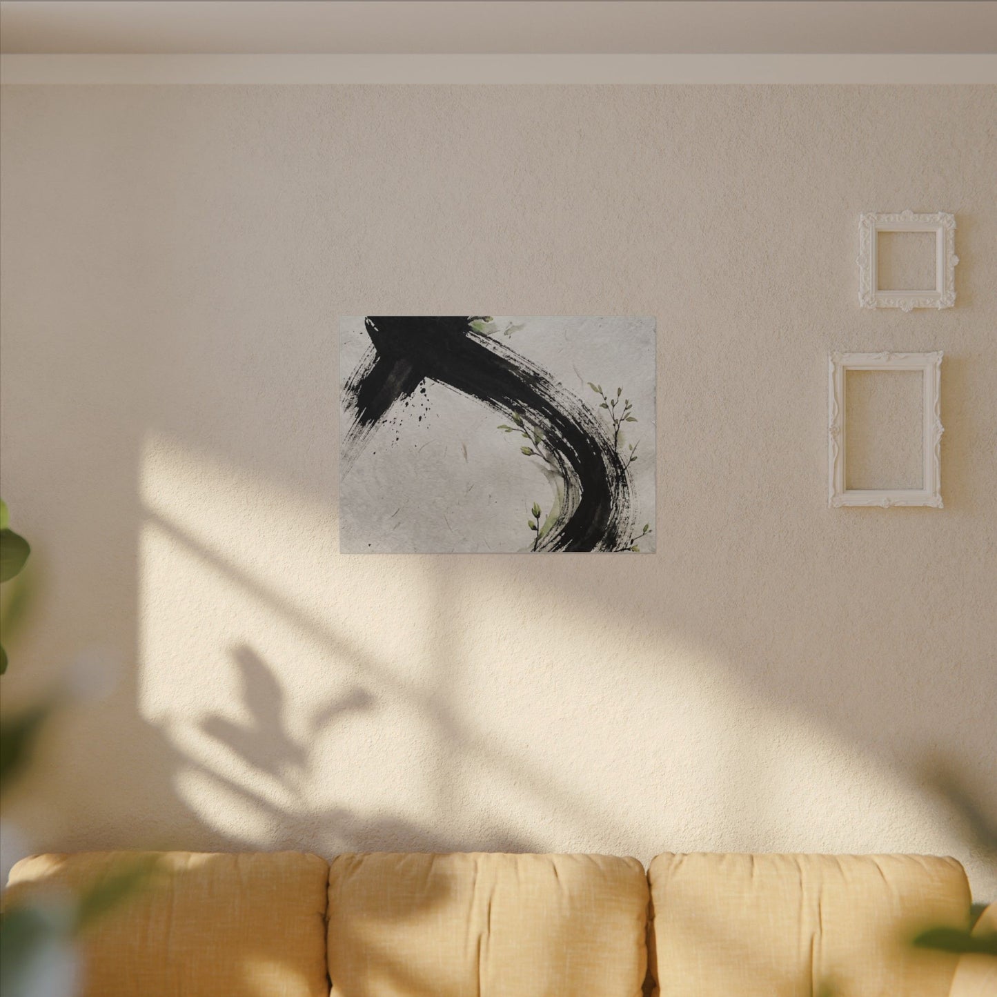 Ink Brushstroke Spring Canvas Art | Dark Japandi Sophisticated Design