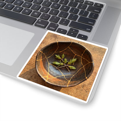 Datsuzoku Ceramic Bowl Sticker - Kintsugi Gold Repair Art Print