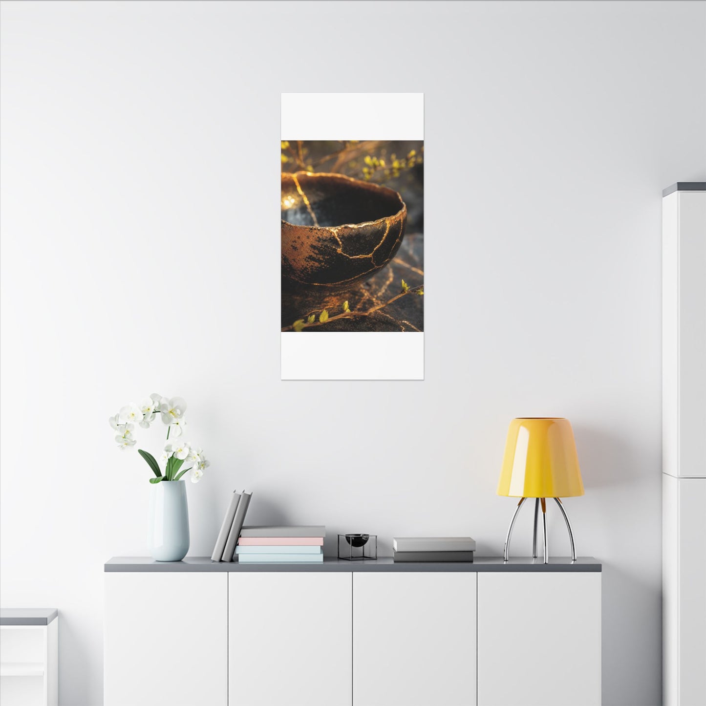Kintsugi Ceramic Bowl in Golden Hour | Gold Vein Canvas Art